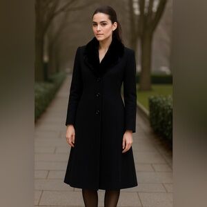 VNTG GENNY black Wool Dress long Coat Jacket women M old‎ money read description